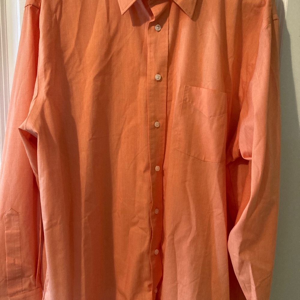 Stafford Shirt Orange Performance wrinkle free Mens 17.5 34/35 broadcloth euc